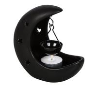 TECH ISLAND Wax Melt Burner, Crescent Moon Hanging Oil Burner - Enchanting Design With Cut Out Star Essential Oils And Wax Melts Holder For Halloween Decor Dreamy Atmosphere (Black)