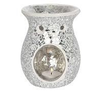 Tech Island Wax Melt Burner, Gold Crackle Design Oil Burner, Round Tea light, for Room Décor, Ornaments, Made with Glass (silver Glass Shape)
