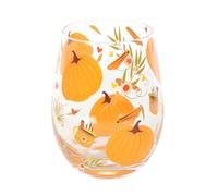 Tech Island Wine Glass, Stemless Printed Glass, Clear Crystal Effect Ideal for Sassy, Strong Women, Party, Cocktails, Whiskey Champagne, Mother’s Day Birthday,Gift (Pumpkin Print)
