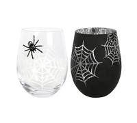 Tech Island Wine Glasses, Set of 2 Spider and Web Stemless Wine Glass, Clear Crystal Ideal for Sassy, Party, Cocktails, Whiskey Champagne, Halloween, Bithday Gift