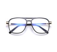 TECH-LINE-DIRECT FASHION ACCESSORIES Double Bridge Square Anti-blue Light Glasses Anti Glare Gaming Glasses for Women Men [Black Frame]