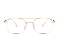 TECH-LINE-DIRECT FASHION ACCESSORIES Double Bridge Square Anti-blue Light Glasses Anti Glare Gaming Glasses Metal Frame Stylish Men/Women [Gold Frame]