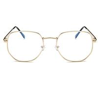 TECH-LINE-DIRECT FASHION ACCESSORIES Metal Anti Blue Light Eyewear Oval Glasses PC Oversized Flat Glasses For Womens/Mens Blue Light Blocking Light Weight Clear Lens Glasses (Gold)