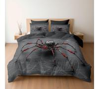 Tech Mechanical Black & Red Spider Printed Duvet Cover, Reversible Charcoal Grey Quilt Cover Bedding Double Bed Set, Cosy Soft Hypoallergenic Non-Iron Comforter Covers with Pillowcases