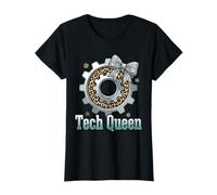 Tech Queen Women in STEM IT Specialist Leopard Gear Bow Art T-Shirt