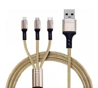 TECH SENSE Multi Charger Cable, 3 in 1 Charging Cable 3A Fast Charging Cable (1.2m), Multiple USB Charger Cable with Micro USB/Type C Cable Compatible with iPhone, Samsung, LG, PS5 (Golden)