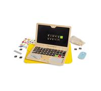 Bigjigs Toys Tech Set - 95pcs Wooden Laptop Toy With Blackboard Screen, Multi