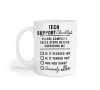 Tech Support Mug Funny Checklist Helpdesk Tea & Coffee Mug, Office Technical Support Engineer IT Computer Geek Help Desk Nerd Present Gift