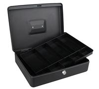 Tech Traders ® 12" Cash Box Black, Steel Petty Cash Box Supplied with 2 Keys and Removable Change Tray- Perfect Secure Storage for Loose Change