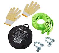 Tech Traders ® Recovery Straps, Towing belt,Towing Rope/Towing Road Recovery Strap for Cars Fluorescent 17600Ib 5 Meter With 2 Shackles&2 Slip-Proof Gloves FREE Carry Case
