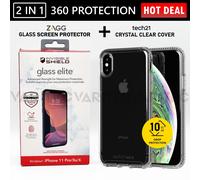 Tech21 Clear Case Cover + Zagg Glass Screen Saver Protector for iPhone X XS 10
