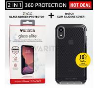Tech21 Gel Silicone Back Case Cover + Zagg Glass Screen Saver for iPhone X XS 10
