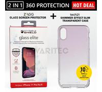 Tech21 Iridescent Pink Case Cover + Zagg Glass Screen Protector for iPhone X XS