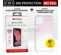 Tech21 Pink Clear Case Back Cover + Zagg Glass Screen Protector - iPhone 11 Pro