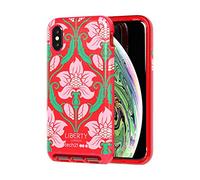 Tech21 Protective Apple iPhone X/XS Case Slim Faux Leather Back Cover with FlexShock - Evo Luxe Azelia Liberty - Red/Pink