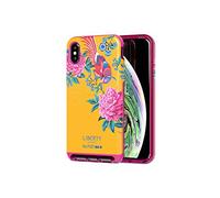 Tech21 Protective Apple iPhone XS Max Case Slim Faux Leather Back Cover with FlexShock - Evo Luxe Elysian Liberty - Yellow/Pink