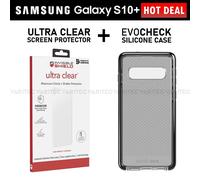 Tech21 Protective Samsung Galaxy S10+ Case Thin Patterned Back Cover with FlexShock - Evo Check - Smokey Black