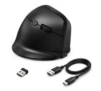 TECHALLDAY 2.4G Wireless Rechargeable Vertical Ergonomic Optical Mouse, 5 Buttons, Adjustable 800/1200/1600 DPI, USB Receiver, for Laptop, Desktop - BLK