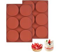 Techchii 2 PCS Silicone Moulds for Baking, 4 Inches Silicone Cake Mould 6-Cavity Large Round Disc Baking Moulds, Non-Stick & Quick Release, for Mousse Cake, Pie, Pudding