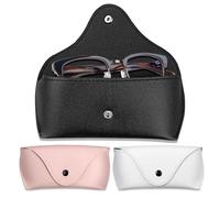 Techchii 3 PCS Soft Glasses Case, Portable Spectacle Cases PU Leather Sunglasses Case Travel Sunglass Pouch Holder with Snap Button for Women Men Kids