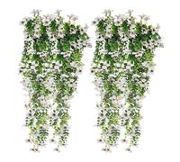 Techchii Artificial Hanging Flowers, 2 PCS UV-Resistant Fake Hanging Plant White Artificial Flowers Hang Vine Plants Drooping Plant for Wall Home Garden Wedding Indoor Outdoor Decoration