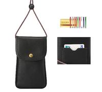 Techcircle Cell Phone Neck Pouch PU Leather Carrying Bag with Credit Card Holder Adjustable Strap, Small Travel Purse for iPhone 11 XR XS Max SE 8 7 6 Plus, Galaxy S10 S7 Edge A10 J7, Moto G6 (Black)