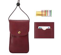 Techcircle Cell Phone Neck Pouch, PU Leather Carrying Bag with Credit Card Holder Adjustable Strap, Small Travel Purse for iPhone 11 XR XS Max SE 8 7 6 Plus, Galaxy S10 S7 Edge A10 J7, Moto G6 (Red)