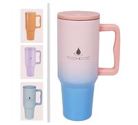 TechDoc 40 oz Insulated Tumbler with Handle & Sip Straw | Stainless Steel Water Bottle | Vacuum Travel Mug | Iced Coffee Cup | Hot & Cold Drinks | Gift for Him & Her | Pink & Blue Gradient | 1180ml