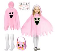 TECHEEL Ghost Costume for Children Ghost Halloween Costume Glow in the Dark Ghost White Cape Halloween Ghost Cape Set for Boys and Girls Halloween Fancy Dress Costume Party