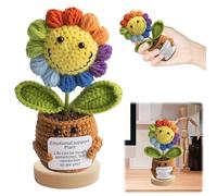 TECHEEL Pocket Hug Positive Sunflower Positive Flowers Funny Emotional Support Sunflower Creative Knitting Wool Colourful Sunflowers with Encouragement Card Lucky Charm Courage Gift