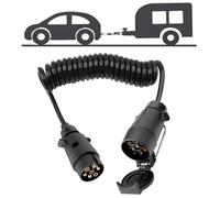 Techfection 3M 7 Pin Trailer Extension Coiled Cable with Trailer Adapter Plug Socket Connector 12V 7 Core Trailer Extension Lead Towing Adapter Cable Trailer for Towing Caravan Truck Male to Female