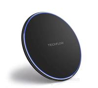 TechFlow 15W Fast Wireless Charging Pad for iPhone 16 15 14 13 12 11 Xs XR X AirPods Pro and Samsung Galaxy S25 Ultra S25+ S24 FE S23 S22 S21 - Qi-Certified, Black and Gold Trim (No AC Adapter)