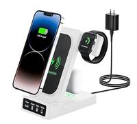 TechFlow Foldable 3 in 1 Wireless Charger, Fast Wireless Charger for iPhone15/14/13/12/11/Pro Max/X/XS/XR/8 Plus, Apple Watch 9/8/7/SE/6/5/4, Air Pods 3/Pro/2 (White) 15W + 5W + 3W