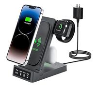 TechFlow Wireless Charger Foldable 3 in 1, Fast Wireless Charging station for iPhone15/14/13/12/11/Pro Max/X/XS/XR/8 Plus, Apple Watch 9/8/7/SE/6/5/4, Air Pods 3/Pro/2 (Grey) 15W + 5W + 3W