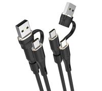 TECHGEAR 2in1 100W USB A/C to USB C (1M+1M) SOFT Silicone Charger Cable Fast Charging Tangle Free Compatible with MacBook Pro/Air, iPad A16 Air/Pro 2024, iPhone 17 16, Galaxy S25 A17 A26, PS5, Switch