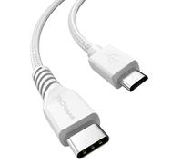 TECHGEAR 2M Long USB C to Micro USB Cable Braided Fast Charge & Data Sync Lead (USB-C Host to Micro USB Device) for Samsung, Moto, Android Phones, PS4 Controller, Cameras, Tablets etc - White