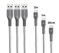 TECHGEAR 3 Pack STRONG High Durability Braided USB C Charging & Sync Cables (30cm/1m/2m) Type C Compatible with Oppo Find X2 / X3 / X5 Lite/Pro/Neo, A16s A53 A54 A54s A72 A94,Reno 4 7 Z/Pro