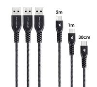 TECHGEAR 3 Pack STRONG High Durability Braided USB C Charging & Sync Cables (30cm/1m/2m) Type C Compatible with Oppo Find X2 / X3 / X5 Lite/Pro/Neo, A16s A53 A54 A54s A72 A94,Reno 4 7 Z/Pro