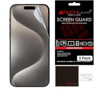 TECHGEAR [5 Pack Screen Protectors for iPhone 15 Pro Max - CLEAR LCD Screen Protector Film Guard Covers with Cleaning Cloth & Application Card Compatible with iPhone 15 Pro Max 6.7"