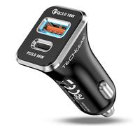 TECHGEAR 54W USB C Car Charger 12V/24V - PD 36W PPS + USB A QC 18W Dual Port Fast Car Charger for iPad Tablets iPhone 17 16 15 14 Galaxy S26 S25 S24 Pixel Cigarette Lighter Adapter