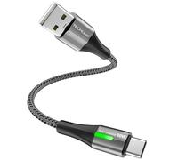 TECHGEAR 60W USB C Charger Cable 30CM LED Light Indicator Type C Fast Charging Braided USB A to USB-C Phone Charger Cable for iPad A16/Air/Pro, iPhone 17/16/15 Pro Max, S25 S24, Pixel, PS5, Switch etc