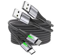TECHGEAR 60W USB C Charger Cable [3m+3m] LED Light Indicator Type C Fast Charging Long Braided USB A to USB-C Charger Cable for iPad Air/Pro/A16, iPhone 17/16/15 Pro Max, S25 S24, Pixel PS5 Switch etc
