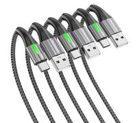 TECHGEAR 60W USB C Charger Cable, LED Light Indicator [3 Pack 0.3+1+2m] USB A to C Fast Charging, Type C Braided Cable for iPad A16/Air/Pro, iPhone 17/16/15 Pro, S25 S24 Ultra, Pixel, PS5, Switch etc