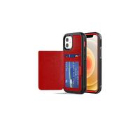 TECHGEAR iPhone 12 Mini Case, Tough Armoured Card Wallet 360 Shock Proof Protective Case Cover with Card Slots Wallet & Stand Compatible with iPhone 12 Mini 5.4" - Red