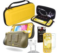 TECHGEAR Switch Lite Accessory Bundle - Case and Screen Protector for Nintendo Switch Lite, Hard Protective Carry Travel & Storage Case Cover, Ergo Grip Case, 2x Tempered Glass & 2m USB Cable [YELLOW]