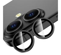 TECHGEAR Camera Lens Protector for iPhone 16 / iPhone 16 Plus [Easy-Fit] Metal Lens Protectors [Does Not Affect Night Shots] [Case-Friendly] Anti-Scratch Clear Tempered Glass Camera Protector (Black)