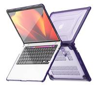TECHGEAR Case Compatible MacBook Pro 13 inch 2022/2020/2018 Protective Snap-On Tough Hard Shell Cover with Kick Stand for A2338, A2289, A2251, A2159, A1989, A1706, A1708 Clear Shockproof Case, Purple