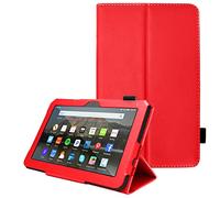 TECHGEAR Case Designed For All-New Amazon Fire 7" (12th Generation / 2022 Release) PU Leather Slim Folio Stand Case Cover with Hand Strap [Red] with Auto Wake/Sleep