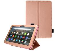 TECHGEAR Case Designed For All-New Amazon Fire 7" (12th Generation / 2022 Release) PU Leather Slim Folio Stand Case Cover with Hand Strap [Rose Gold] with Auto Wake/Sleep