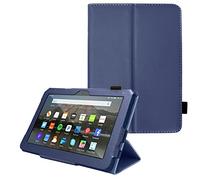 TECHGEAR Case Designed For All-New Amazon Fire 7" (12th Generation / 2022 Release) PU Leather Slim Folio Stand Case Cover with Hand Strap [Denim] with Auto Wake/Sleep